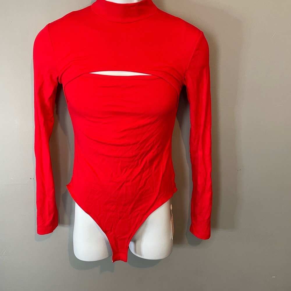 Red Long Sleeve cutout Bodysuit